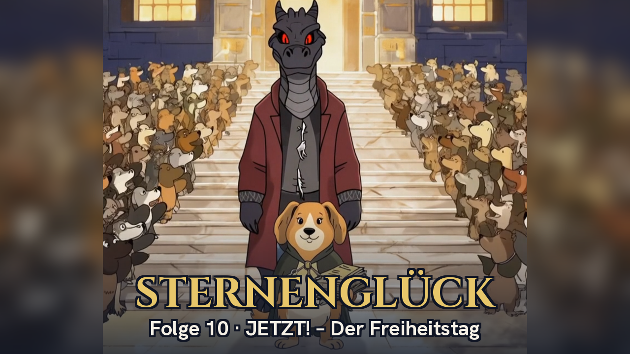 Folge 10: Joe und Bruce vor dem versammelten Tal auf der Treppe